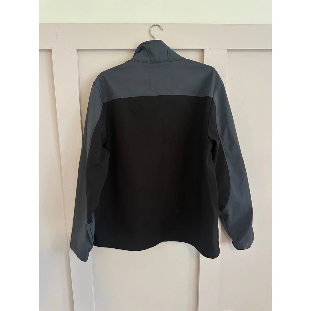 IZOD Mens Softshell Jacket XL Black Gray Full Zip Mock Neck Fleece Lined Coat